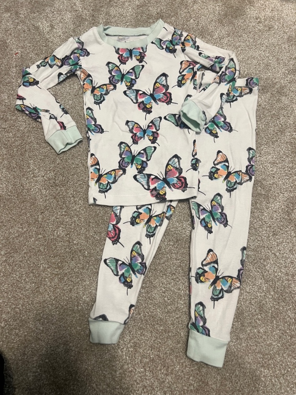 Toddler Butterfly Print Pajama Set with Mint Trim